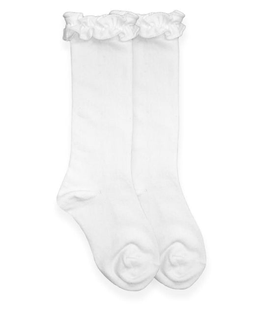 Jefferies Ruffle Knee High - White