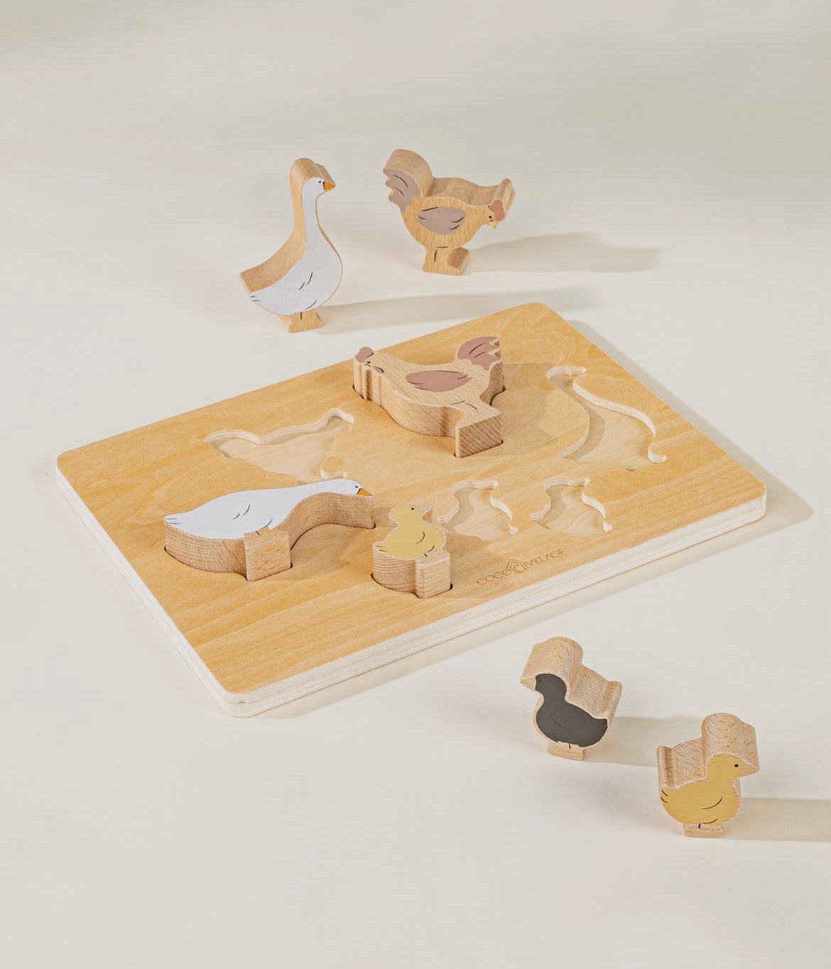 Set of 6 Barnyard Animals on Wooden Plate