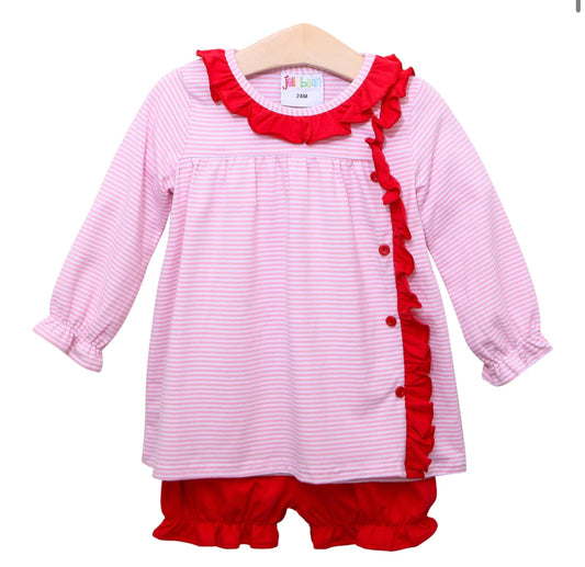 Pink Stripe and Red Bloomer Set