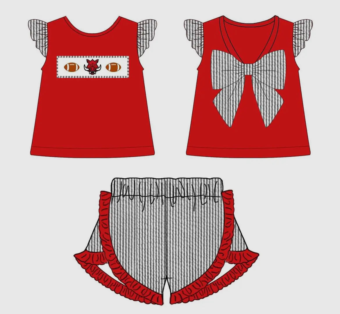 Collegiate Embroidered Searsucker Girl Short Set - Hog