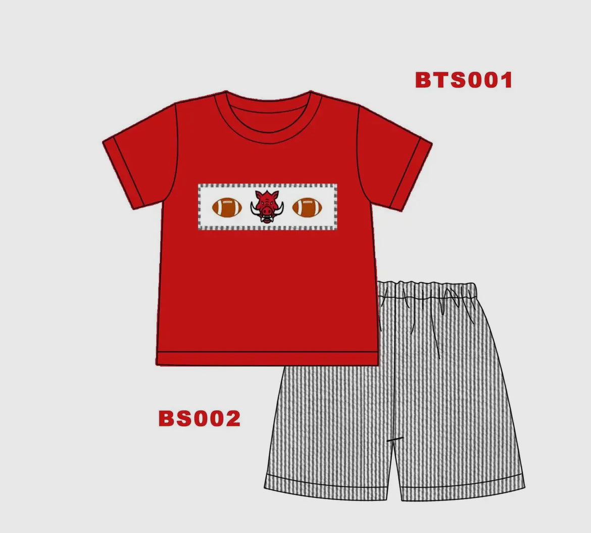 Collegiate Embroidered Searsucker Boy Short Set - Hog