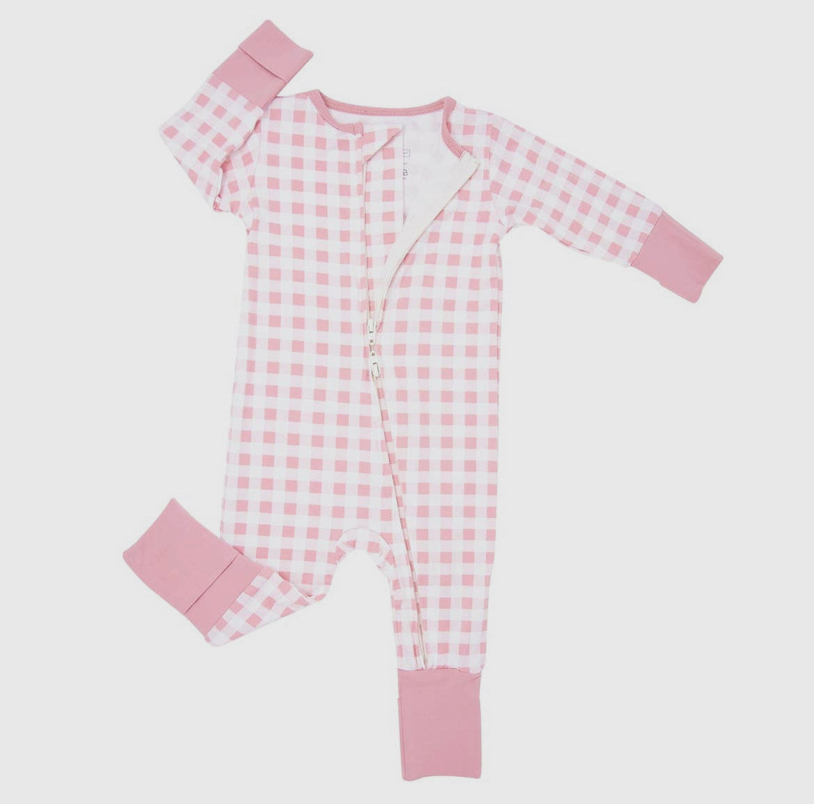 Pink Gingham Bamboo Zippie