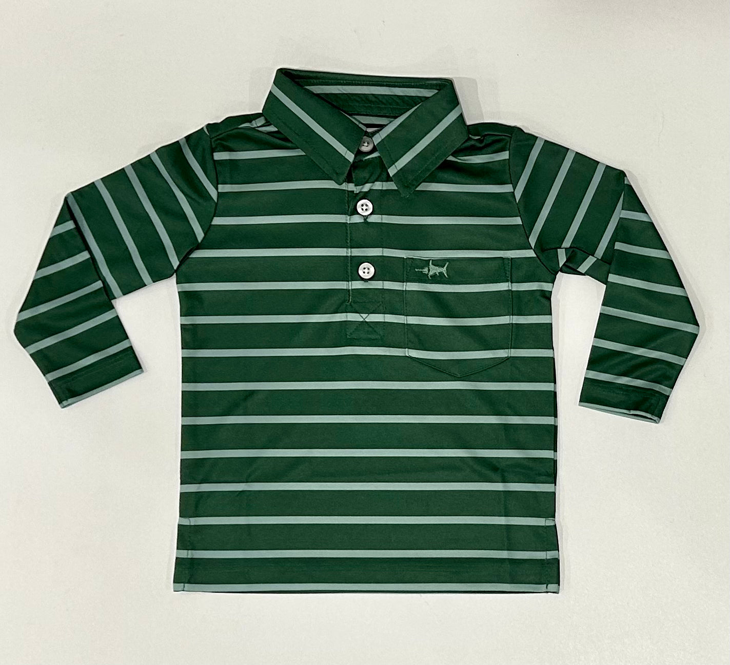 Long Sleeve Performance Polo Green Stripe