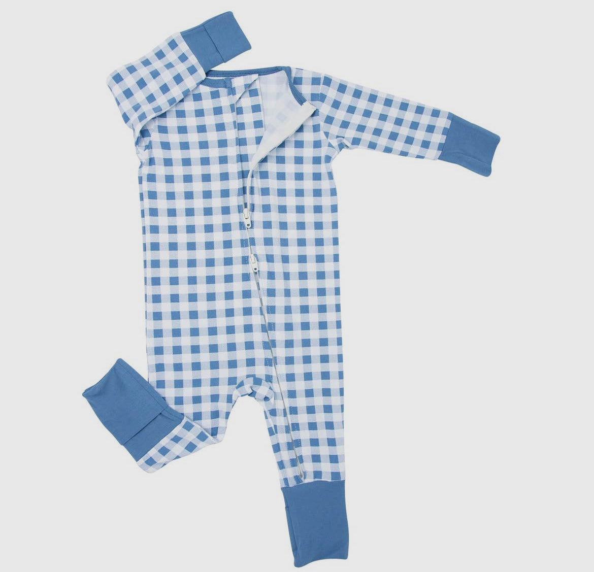 Blue Gingham Bamboo Zippie